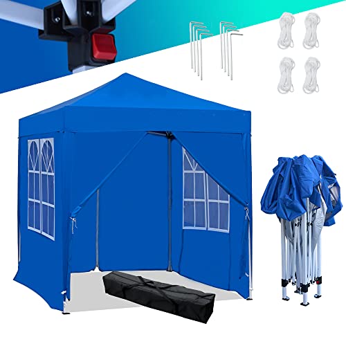 Mingone Pavillon 2x2m Faltpavillon Wasserdicht Partyzelt Pop-up Gartenzelt Weidezelt PE Bierzelt UV Schutz 50+ Festzelt mit 4 Seitenteilen，Blau von Mingone