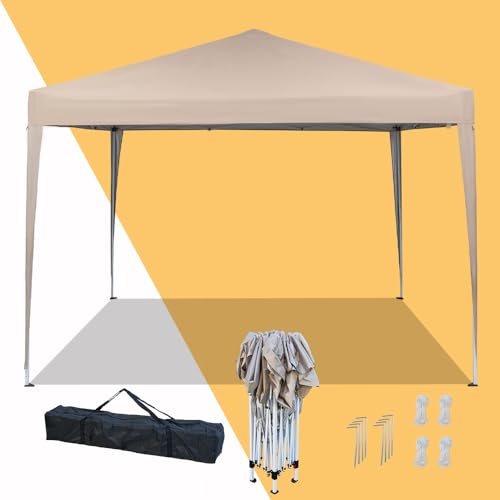 Mingone Pavillon 3x3m Wasserdichter Stabiler Faltpavillon für Garten UV-Schutz 50 Outdoor Faltbar Partyzelt Gartenpavillon, Beige von Mingone