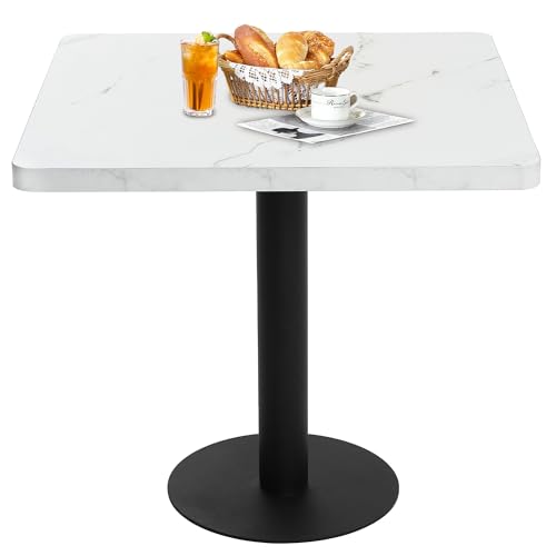 Mingone Quadratischer Esstisch 80x80cm, Küchentisch in Weiß mit Marmoroptik - Tischplatte aus MDF & Metallgestell - Für Küche, Esszimmer, Balkon, Wohnzimmer von Mingone