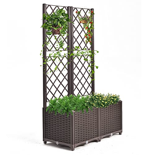 Mingone Rankgitter Hochbeet Blumenkasten mit 2 Pflanzgefäß Wasserspeicher Pflanzgefäss Balkonkasten Rattan Optik für Garten Terrasse 80x40x136cm,Braun Mingone Rankgitter Hochbeet Blumenkasten mit 2 Pflanzgefäß Wasserspeicher Pflanzgefäss Balkonkasten Rattan Optik für Garten Terrasse 80x40x136cm,Braun von Mingone