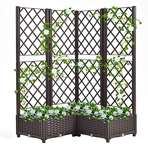 Mingone Rankgitter Hochbeet Pflanzgefäss Blumenkasten mit 3 Pflanzgefäß Wasserspeicher Balkonkasten Rattan Optik für Garten Terrasse 80x80x121cm,Braun Mingone Rankgitter Hochbeet Pflanzgefäss Blumenkasten mit 3 Pflanzgefäß Wasserspeicher Balkonkasten Rattan Optik für Garten Terrasse 80x80x121cm,Braun von Mingone
