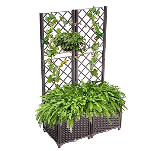 Mingone Rankkasten Hochbeet Pflanzgefäß Garten Terrasse Balkon Pflanzkasten Rankgitter Rankkasten für 2 große Pflanzgefäße mit Selbstbewässerung(Braun 80x40x136cm) von Mingone
