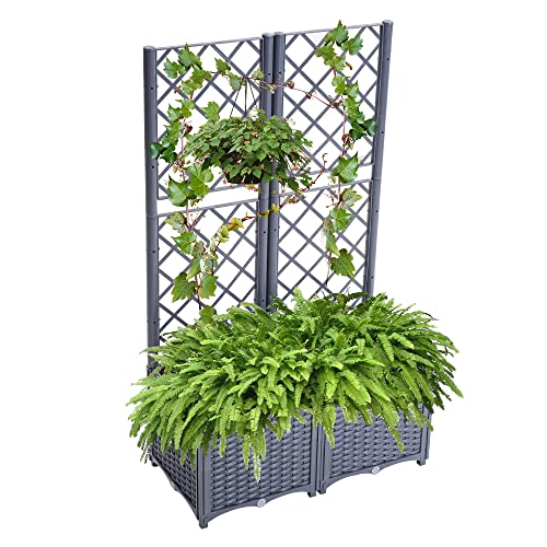 Mingone Rankkasten Hochbeet Pflanzgefäß Garten Terrasse Balkon Pflanzkasten Rankgitter Rankkasten für 2 große Pflanzgefäße mit Selbstbewässerung(Graublau 80x40x136cm) von Mingone