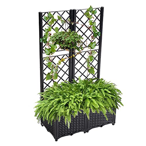 Mingone Hochbeet mit Rankgitter & Selbstbewässerung, 80×40×136 cm – Pflanzkasten für 2 große Töpfe, wetterfest & UV-beständig, ideal für Garten/Balkon (Schwarz) von Mingone