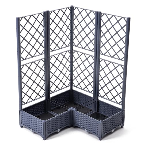Mingone Rankkasten Hochbeet Pflanzgefäß Garten Terrasse Balkon Pflanzkasten Rankgitter Rankkasten für 4 große Pflanzgefäße mit Selbstbewässerung(Graublau 113x40x136cm) von Mingone