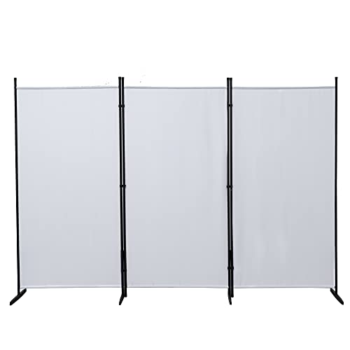 Mingone Raumteiler Trennwand Extralanger Paravent 3-TLG. Sichtschutz Faltbar mit Metallrahmen Polyester-Mischgewebe für Wohnzimmer, Schlafzimmer, Küche, Büro, Balkon, Garten, Weiß, 260x176cm von Mingone