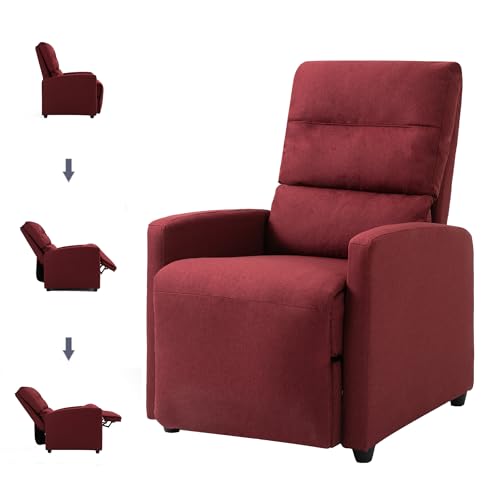 Mingone Relaxsessel, Fernsehsessel mit Liegefunktion, TV-Sessel Modern Schmal Loungesessel Liegesessel mit 155° Liegefunktion bis 150kg aus Leinenstoff für Wohnzimmer, Schlafzimmer Rot von Mingone