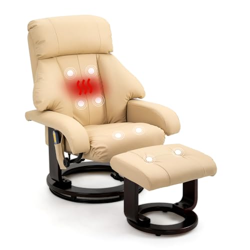 Mingone Relaxsessel mit Liegefunktion Elektrisch Fernsehsessel mit Hocker Massagesessel mit Wärmefunktion TV-Sessel für Wohnzimmer 360°Drehbar Kunstleder,Beige von Mingone