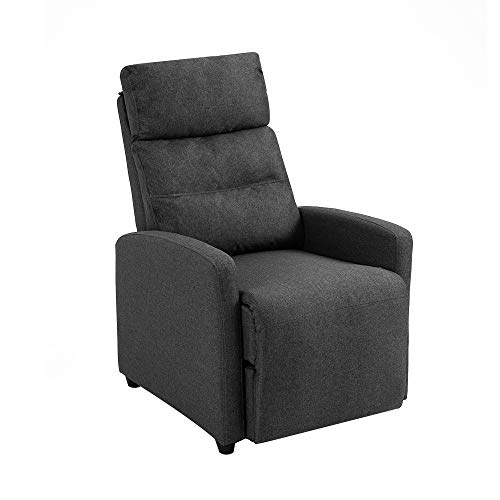 Mingone Relaxsessel mit Liegefunktion Fernsehsessel TV Sessel Modern Schmal Loungesessel Liegesessel mit 155° Liegefunktion bis 150kg aus Leinenstoff, Dunkelgrau von Mingone