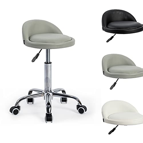 Mingone Bürohocker Höhenverstellbar Rollhocker mit Lehne Drehhocker mit Rollen Arbeitshocker 360 °Drehung Sitzhocker aus Pu-Leder Ergonomischer Hocker mit Rollen Grau von Mingone