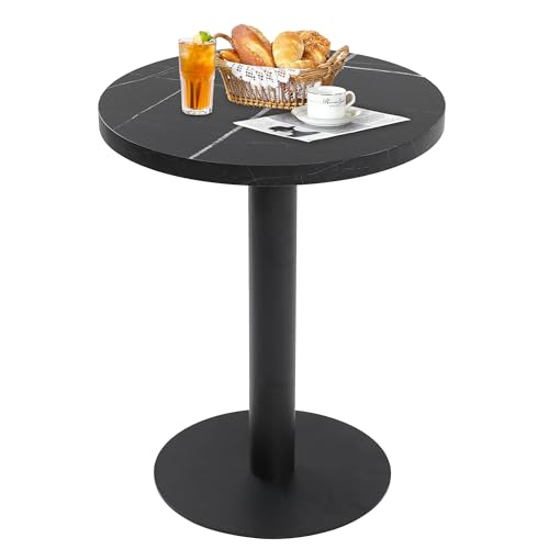 Mingone Runder Esstisch 60cm, Küchentisch in Schwarz mit Marmoroptik - Tischplatte aus MDF & Metallgestell - Für Küche, Esszimmer, Balkon, Wohnzimmer von Mingone