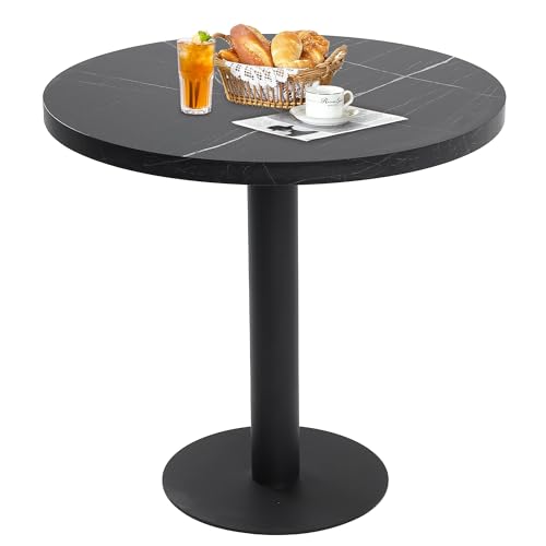 Mingone Runder Esstisch 80cm, Küchentisch in Schwarz mit Marmoroptik - Tischplatte aus MDF & Metallgestell - Für Küche, Esszimmer, Balkon, Wohnzimmer von Mingone
