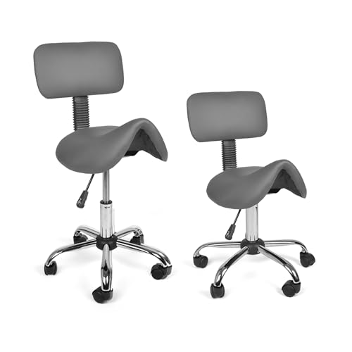 Mingone Sattelhocker Ergonomisch 2 Stück Arbeitshocker Höhenverstellbar 360° Drehbar Sattelstuhl Bürohocker mit Lehne Hocker mit Rollen, Grau Zweiteilig von Mingone
