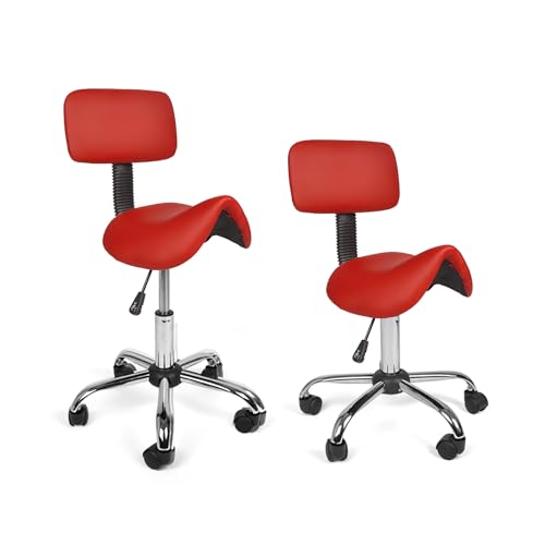 Mingone Sattelhocker Ergonomisch 2 Stück Arbeitshocker Höhenverstellbar 360° Drehbar Sattelstuhl Bürohocker mit Lehne Hocker mit Rollen, Rot Zweiteilig von Mingone