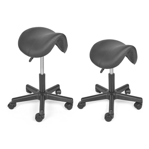 Mingone Sattelhocker Ergonomischer 2 Stück Arbeitshocker Höhenverstellbar Bürohocker mit Rollen 360° Drehbar Hocker für Büro Arbeitszimmer, Schwarz Zweiteilig von Mingone