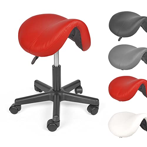 Mingone Sattelhocker Ergonomischer Arbeitshocker Höhenverstellbarer Bürohocker mit Rollen Sattelstuhl 360° Drehbarer Hocker für Büro Arbeitszimmer Studio, Rot von Mingone