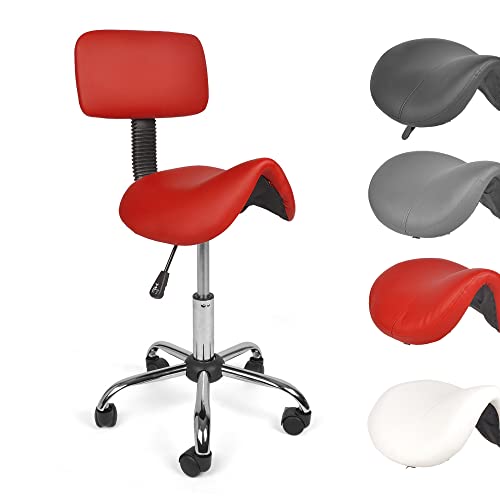 Mingone Sattelhocker Ergonomischer Arbeitshocker 360° Drehbarer Hocker Höhenverstellbarer Bürohocker Sattelstuhl mit Rollen Rückenlehne, Rot von Mingone