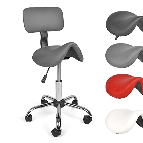 Mingone Sattelhocker Ergonomischer Arbeitshocker 360° Drehbarer Hocker Höhenverstellbarer Bürohocker mit Rückenlehne Sattelstuhl mit Rollen, Grau von Mingone