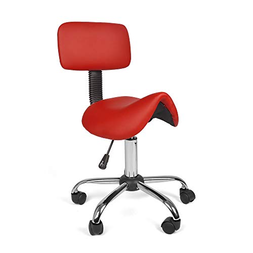 Mingone Bürohocker mit Rollen Sattelhocker mit Rückenlehne Drehhocker Arbeitsstuhl Ergonomisch Sattelstuhl 360° Hocker Hoehenverstellbar Rot von Mingone