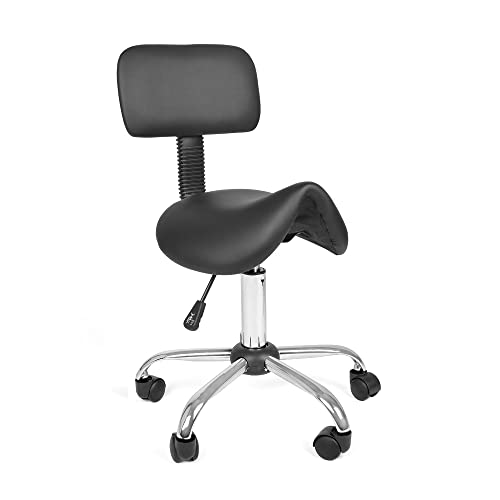 Mingone Sattelhocker mit Rückenlehne Drehhocker Arbeitsstuhl Ergonomisch Bürohocker mit Rollen Sattelstuhl 360° Hocker Hoehenverstellbar ，Schwarz von Mingone