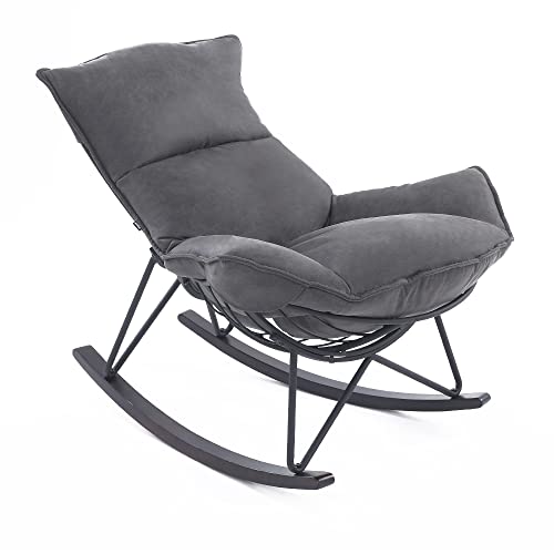 Mingone Schaukelsessel Modern Schwingsessel Bequem Sessel mit Gepolsterter Sitzfläche Schaukelstuhl für Schlafzimmer Relaxsessel mit Metallgestell 150kg Belastbar, Grau von Mingone