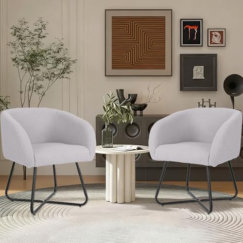 Mingone Sessel 2er Set Lounge Loungesessel für Wohnzimmer Lammwolle Polsterstuhl Stuhl Grau mit Armlehnen Cocktailsessel Modern Schwarz Metallbeinen für Schlafzimmer Last bis 120 kg von Mingone