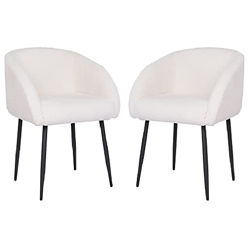 Mingone Sessel 2er Set Loungesessel für Wohnzimmer Lammwolle Polsterstuhl Stuhl mit Armlehnen Cocktailsessel Modern Schwarz Metallbeinen für Schlafzimmer Last bis 120 kg, Weiß von Mingone
