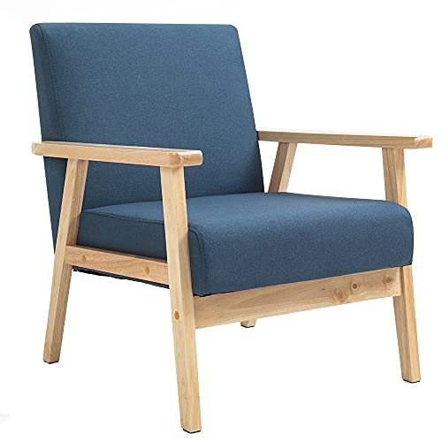 Mingone Sessel Cocktailsessel Gepolsterter Skandinavischer Stil Loungesessel Modern 1 Sitzer Sofa Massivholz für Wohnzimmer Schlafzimmer bis 120kg，Blau von Mingone