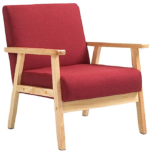 Mingone Sessel Loungesessel Cocktailsessel Gepolsterter Skandinavischer Stil Modern 1 Sitzer Sofa Massivholz für Wohnzimmer Schlafzimmer Rot bis 120kg von Mingone