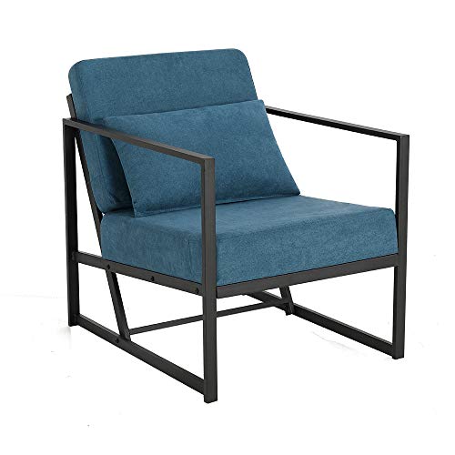 Mingone Sessel Gepolsterter Cocktailsessel Relax Polstersessel Stuhl Lehnstuhl Blau aus Leinen Loungesessel mit Handläufen Eisengestell für Wohnzimmer, 1 von Mingone