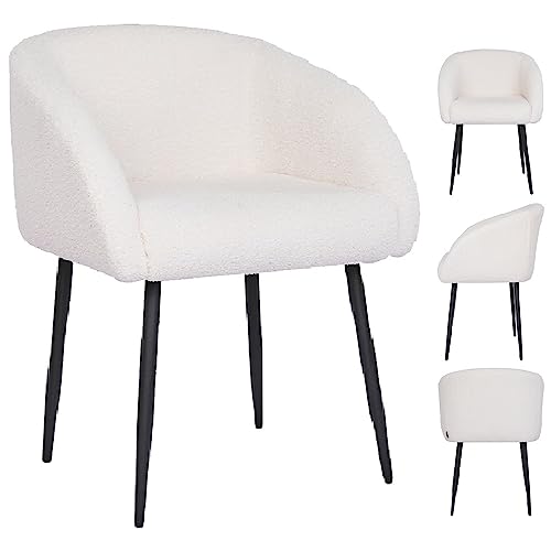 Mingone Sessel Lounge Loungesessel für Wohnzimmer Lammwolle Polsterstuhl Stuhl mit Armlehnen Cocktailsessel Modern Schwarz Metallbeinen für Schlafzimmer Last bis 120 kg, Weiß von Mingone