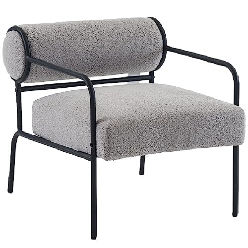 Mingone Sessel Loungesessel Kleines Sofa Lammwolle Cocktailsessel Modern Design Teddy Sessel Stoff mit Armlehne für Wohnzimmer Schlafzimmer Grau von Mingone