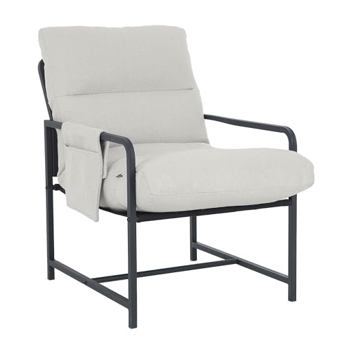 Mingone Sessel Loungesessel Stuhl mit Armlehnen Polstersessel mit Metallrahmen Moderner Loungesessel für Schlafzimmer, 136 kg belastbar, Weiß von Mingone