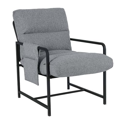 Mingone Sessel LoungesesselStuhl mit Armlehnen Polstersessel mit Metallrahmen Moderner Loungesessel für Schlafzimmer, 136 kg belastbar, Grau von Mingone