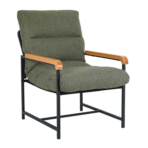 Mingone Sessel Wohnzimmer Stuhl mit Armlehnen Polstersessel mit Metallrahmen Modern Handläufe aus Holz Stoff Baumwolle und Leinen Loungesessel für Schlafzimmer, Grün von Mingone