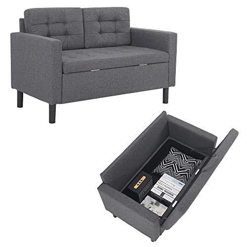 Mingone Sofa 2 Sitzer Sofa Couch Sessel Sofa mit Lehne mit Stauraum und Abnehmbarem Pull-Point Modern Design Kissen Leinen Loungesofa Dunkelgrau von Mingone