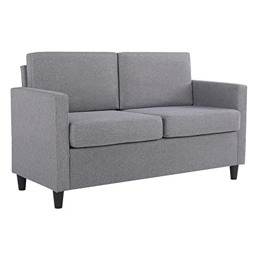 Migone Sofa Klein 2 Sitzer Sofa Couch Sessel mit Lehne Abnehmbarem Leinen Stoff Gepolstertes Sofa Modern Design Hellgrau bis 250kg von Mingone