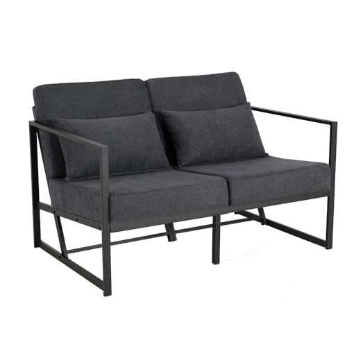 Mingone Sofa 2 Sitzer Couch Gepolstertes Sofa Lounge-Sofa Sessel Mit Armlehnen Beinen aus Eisen für Wohnzimmer Schlafzimmer Dunkelgrau von Mingone
