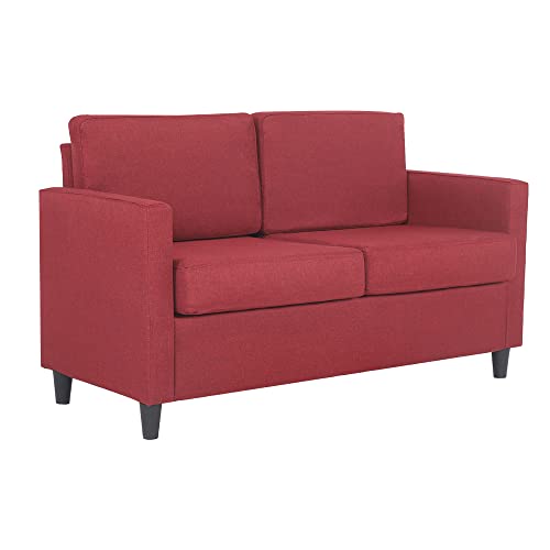 Mingone 2 Sitzer Sofa Kleine Modernes Polstersofa Einfaches Leinen Sofa mit 2 Kissen Sofa für Wohnzimmer Schlafzimmer Büro Flur, Rot von Mingone