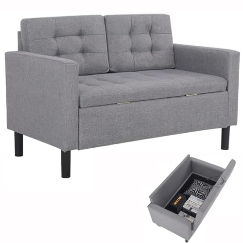 Mingone Sofa 2 Sitzer Sofa mit Stauraum Couch Sessel Klein mit Lehne Modern Design aus Kissen Leinen Sofa für 2 Personen,Hellgrau von Mingone