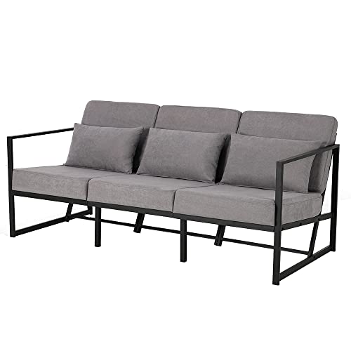 Mingone Sofa 3 Sitzer, Kleines Sofa, Küchensofa, Mehrsitzsofa, Sitzgruppe, Sofa mit Metallgestell Leinenbezug, Retro-Stuhl, Couch für Wohnzimmer Küche(Taupe, 168 x 72 x 72 cm) von Mingone