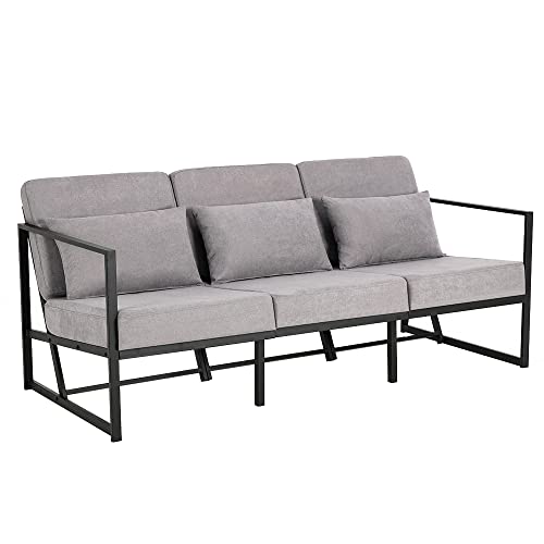 Mingone Sofa 3 Sitzer Couch Gepolstertes Sofa Lounge-Sofa Sessel mit Armlehnen Beinen aus Eisen für Wohnzimmer Schlafzimmer Taupe von Mingone