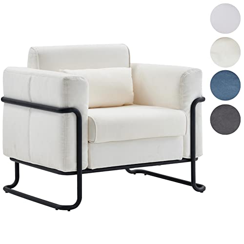 Mingone Sofa Sessel Creme Couch Modern Design TV Sessel Wohnzimmer Einzelsofa Loungesessel Leinen Relaxsessel 1 Sitzer mit Metallbeinen bis 150kg von Mingone