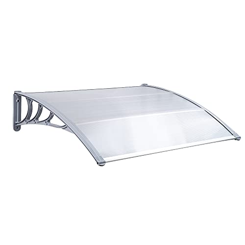 Mingone Vordach Überdachung Hauseingang Vordach für Haustür Haustürdach 150cm Pultvordach Aluminium und Polycarbonat Transparentes Sonnenschutz Regenschutz (Grau-Transparent) von Mingone