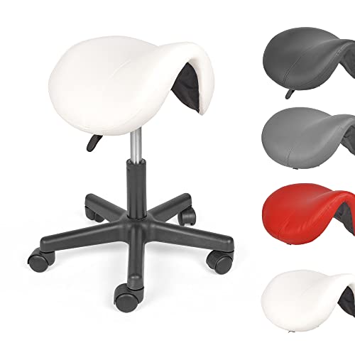 Mingone Sattelhocker Weiß Arbeitshocker 360° Drehbarer Hocker Ergonomischer Sitzhocker Höhenverstellbarer mit Rollen Bürohocker Sattelstuhl für Büro Arbeitszimmer Studio von Mingone