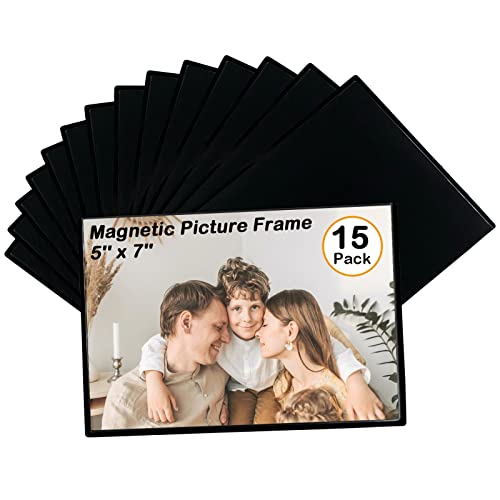 Mingting Magnetischer Bilderrahmen, für 12,7 x 17,8 cm, wiederverwendbare schwarze Magnet-Kühlschrank-Fotohüllen für Kühlschrank, Schließfach, Büroschrank (schwarz, 15) von Mingting