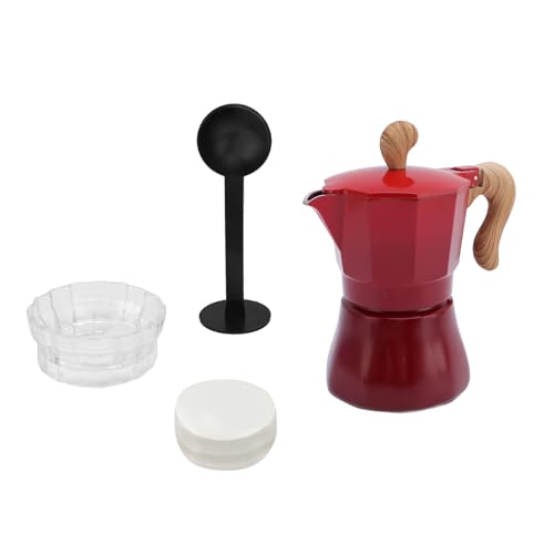 Mingzhe Italienische Kaffeemaschine Aluminiumlegierung 3 Tassen Kaffeekanne Distributor Löffel Papierfilter für Hausversammlungen (Gradient rot) von Mingzhe