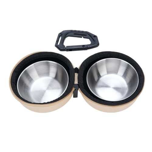 Mingzhe Tragbares Faltbares Edelstahl-Hunde-Doppelsc Halen-Eva-Taschen-Set für Outdoor-Camping-Reisen (Khaki) von Mingzhe