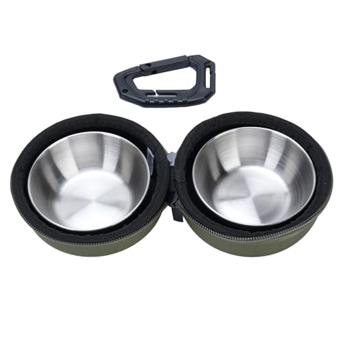 Mingzhe Tragbares Faltbares Edelstahl-Hunde-Doppelsc Halen-Eva-Taschen-Set für Outdoor-Camping-Reisen (OD grün) von Mingzhe