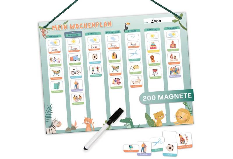 Mini Mindz Magnettafel Wochenplaner Kinder - Montessori Magnettafel mit 200 Magnete & Stift, Mit Kordel - Komplett beschreib- und abwischbar von Mini Mindz
